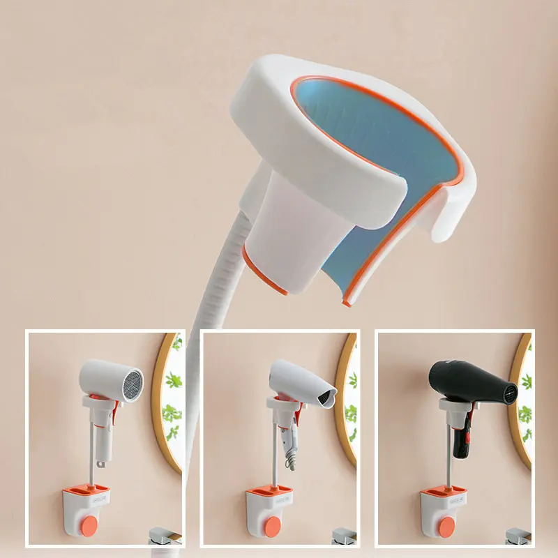 

Hair Dryer Holder Showers Holder Rack Blower Organizer Adhesive Wall Mounted Nail Free No Drilling Spiral Stand For Bathroom