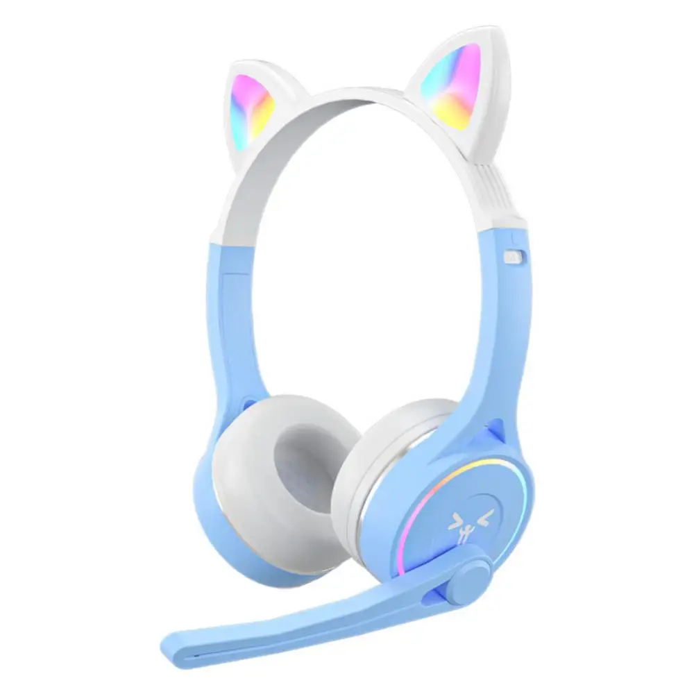 

Stereo Cat Ear Headphones Bass Helmets Wireless Earphone Hifi Music Stereo For Xiaomi Glow Light Gaming Headset 300mah With Mic