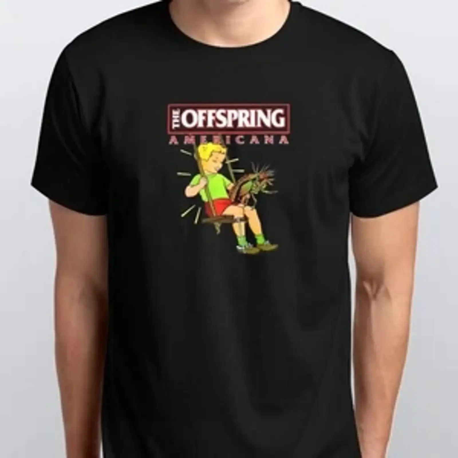 Фото Мужская футболка The Offspring Music, унисекс, размеры S, M, L, XL, XXL, 3XL, 4XL, черная, винтажная, с эффектом потертости, дизайнерская одежда, унисекс, стильная, универсальная, слегка состаренная. №1