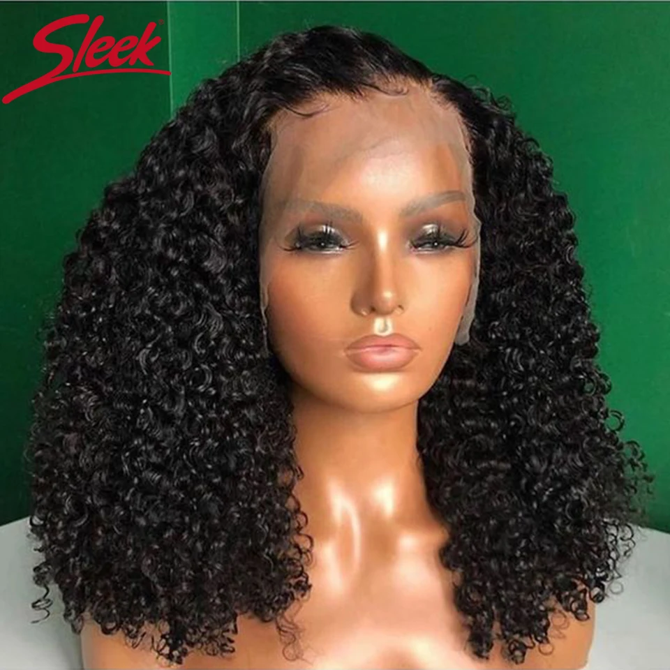 Sleek Curly Lace Front Human Hair Wigs For Women Short Afro Kinky Curly Brazilian Hair Wigs Natural Black 13x4 Lace Front Wigs