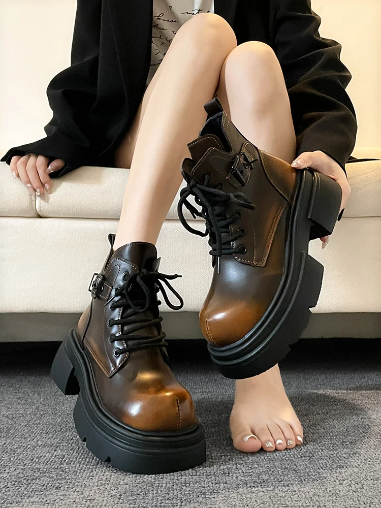 

Женские ботинки на молнии, из ПУ кожи, с круглым носком