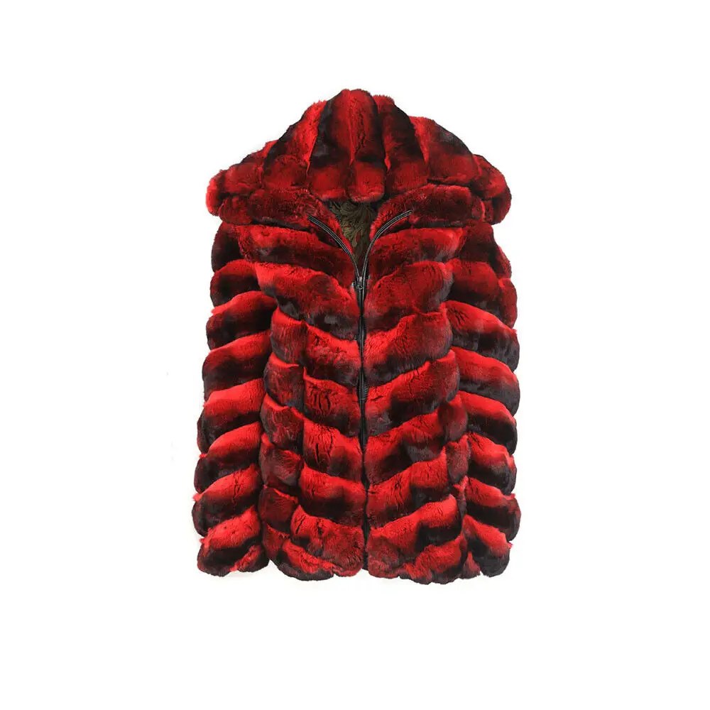 Мужское красное пальто из шиншиллы куртка с капюшоном натурального меха кролика