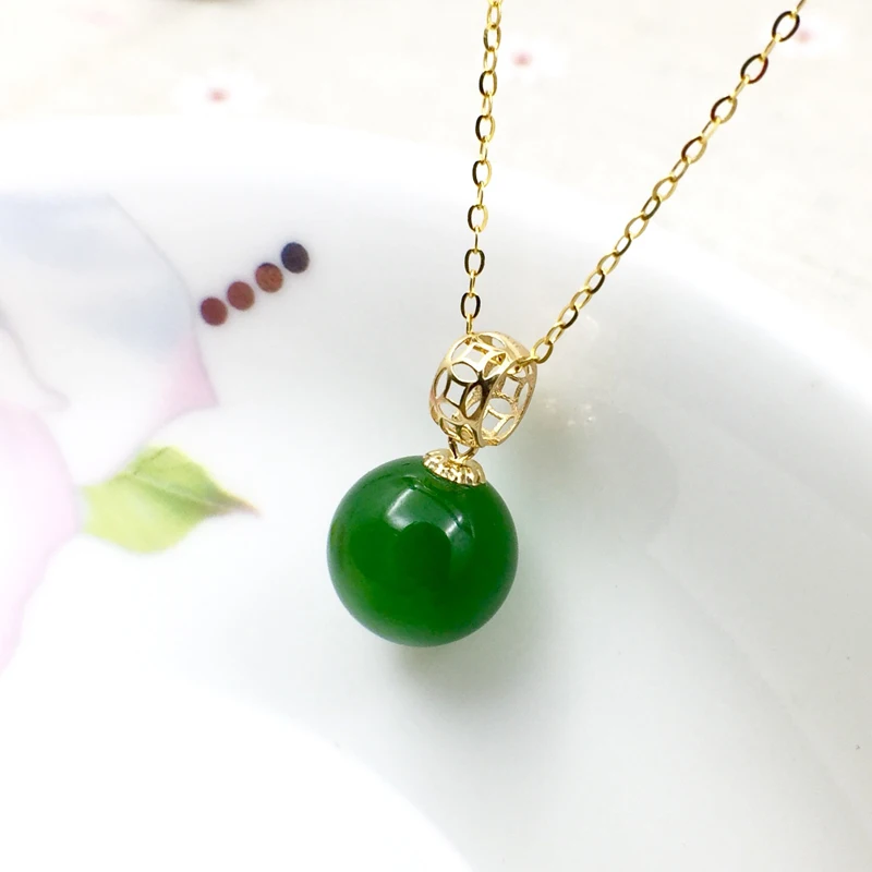 SHILOVEM 18k желтое золото Натуральная Зеленая яшма кулон нет ожерелье изящные