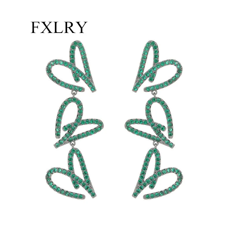 

FXLRY Новые Простые индивидуальные кубические циркониевые высокие чувствительные Геометрические линии Длинные серьги в форме любви для женщин Свадебные украшения