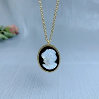 oval enamel white sea shell elizabeth queen portrait pendant necklace stainless steel jewelry for women girl gift