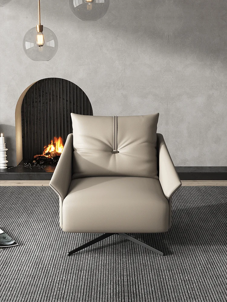 

Lazy balcony designer single chair leather single couch chair can be rotated light luxury leisure chair living room