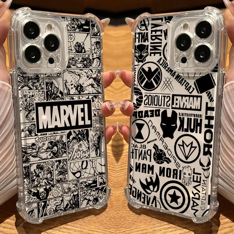 Фото Прозрачный чехол Marvel Super Hero Cool Comics для iPhone 17, 16, 15, 14, 13, 12, 11 Pro Max, 16e, 17e, Air, 13, 15 Plus, XS, XR, X, 7, 8 №1