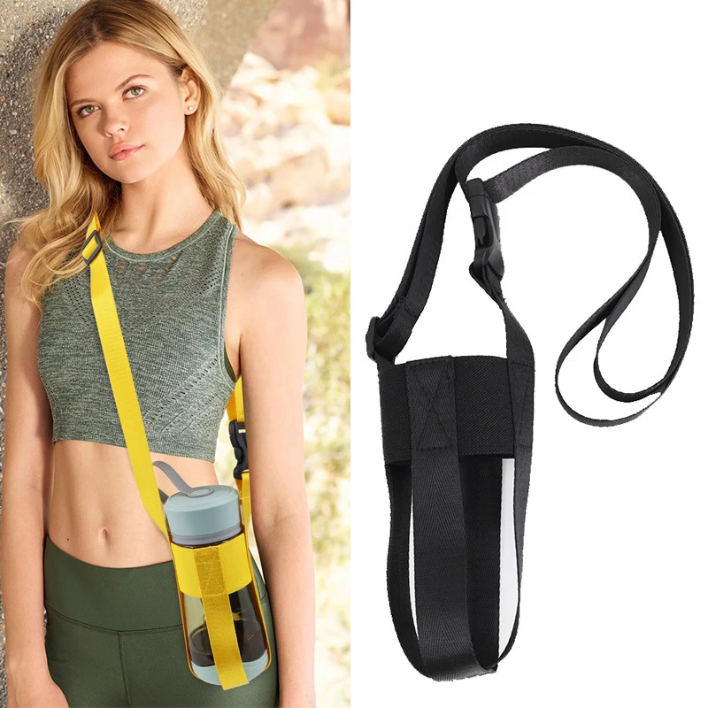 

Дорожная Портативная сумка для бутылки с водой, простая однотонная Защитная сумка для чашки через плечо, тканевый защитный рукав с ремешком, держатель для бутылок
