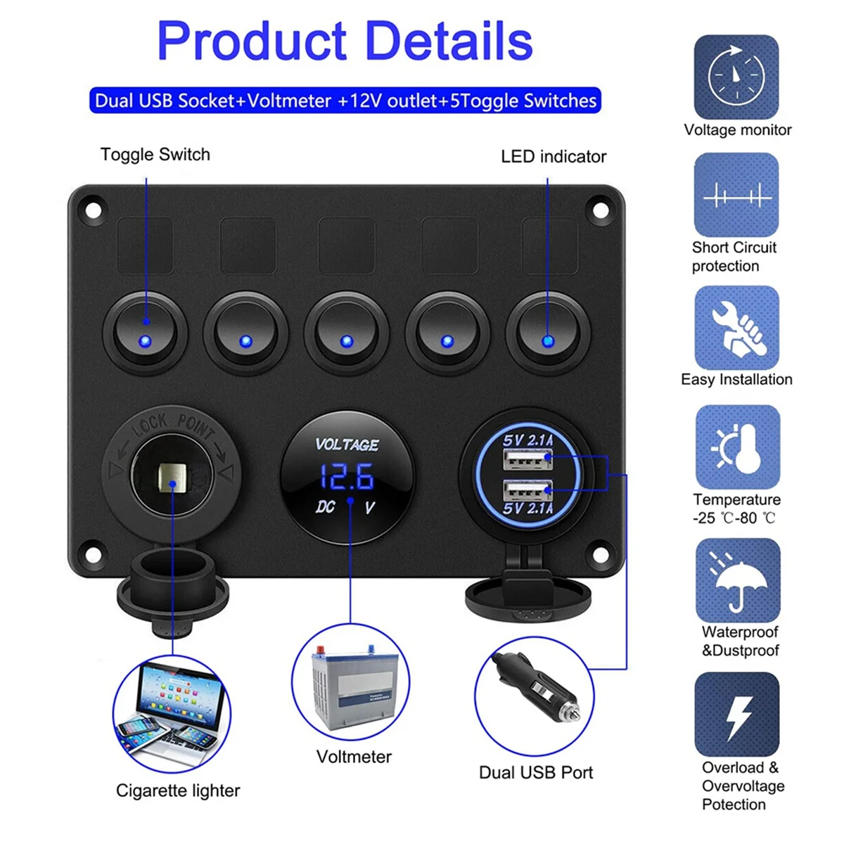 5-бандовая панель переключателей встроенный блок предохранителей 12 В/24 В