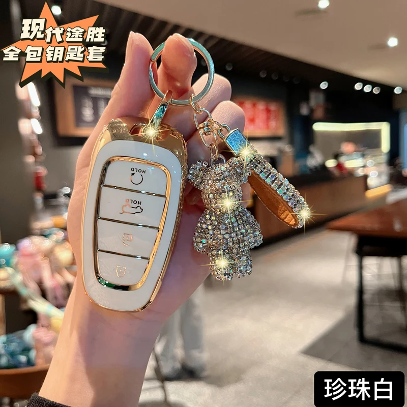 

Car Key Cover for Hyundai Santa Fe Tucson 2022 NX4 NEXO Atos Solaris Prime2021 4 Button Luxury Key Case Accessories