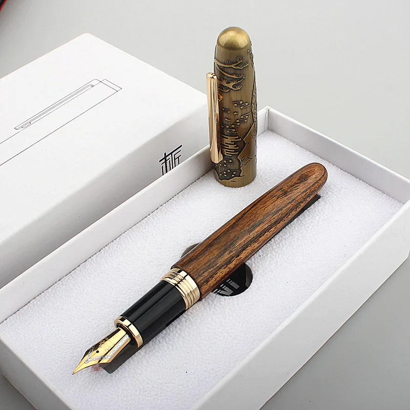 Ручка перьевая Jinhao деревянная с наконечником F/M и преобразователем в виде тигра