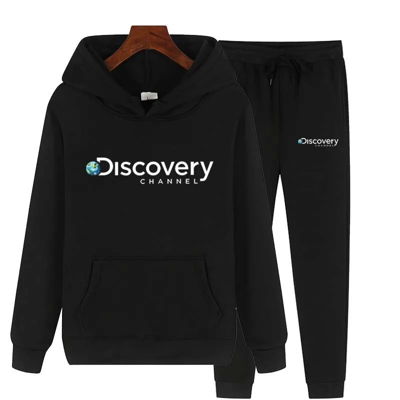 

New Patchwork Discovery Channel Men's Hoodies Sweatshirt+Sweatpants Suit Autumn Winter Warm Sportswear Sets Men Hoodie Pullover