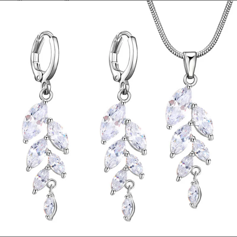 

Grier Fashion Summer Rose Gold Zircon Necklace Wedding Jewelry Sets Earring Necklace For Women Crystal Gift Party White Zircon