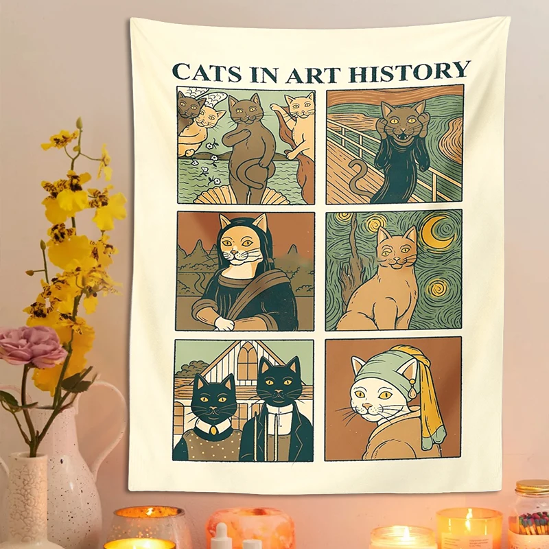 

Cats Art Tapestry Wall Hanging History Tarot Famous Paintings Psychedelic Cat Hippie Home Decor for Kids Room Bedroom Wall Art