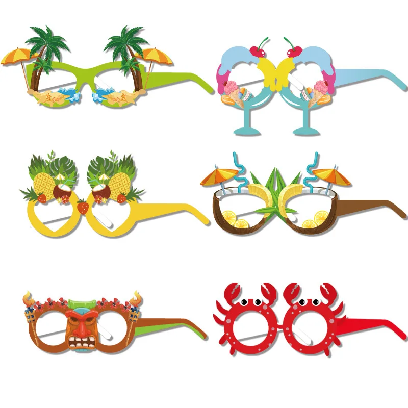 

6pcs Hawaiian Party Paper Glasses Photo Props Flamingo Aloha Tropical Party Decoration Summer Beach Pool Party Pineapple Glasses