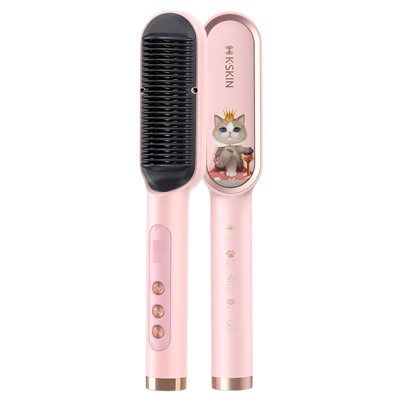 Hair Straightener Straightening Brush Ceramic Fastest Heating Cute Kitty Hairstyling Wand Hair Dryer Brush Crimping Hair Iron