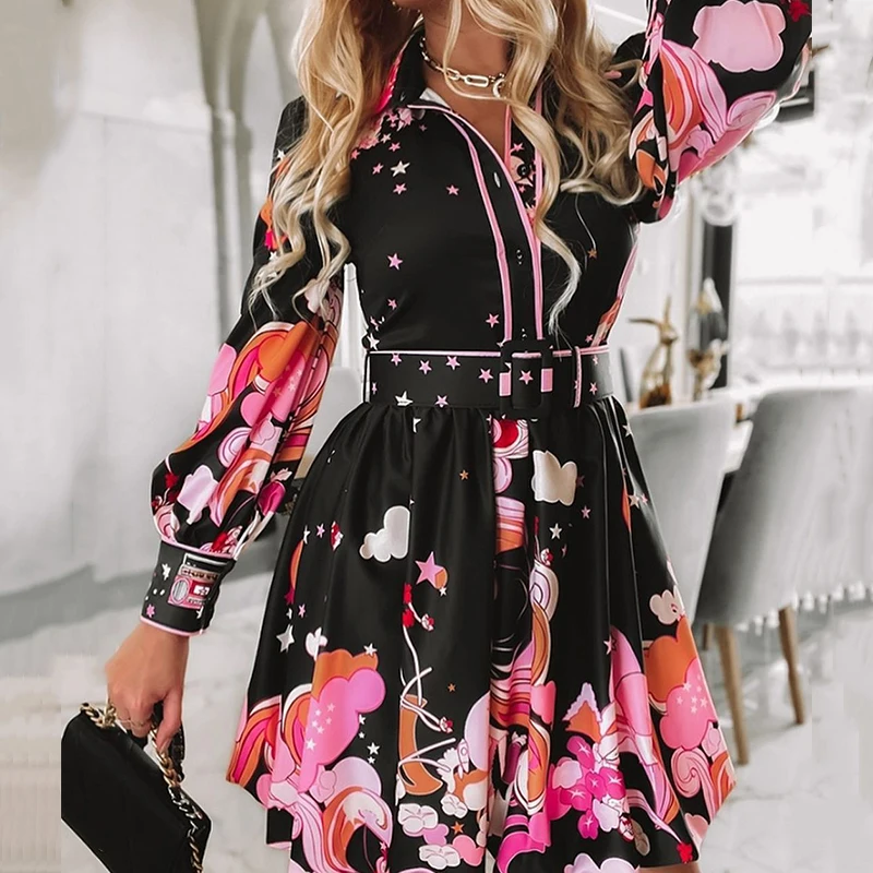 

Женское платье-рубашка с длинным рукавом, с цветочным принтом