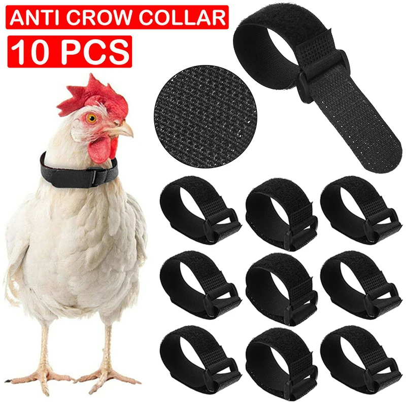 

10pcs Anti Crow Collar Adjustable Roosters Cockerel Anti-Hook No Noise Neck Nylon Band Black Pet Products Pets Collar