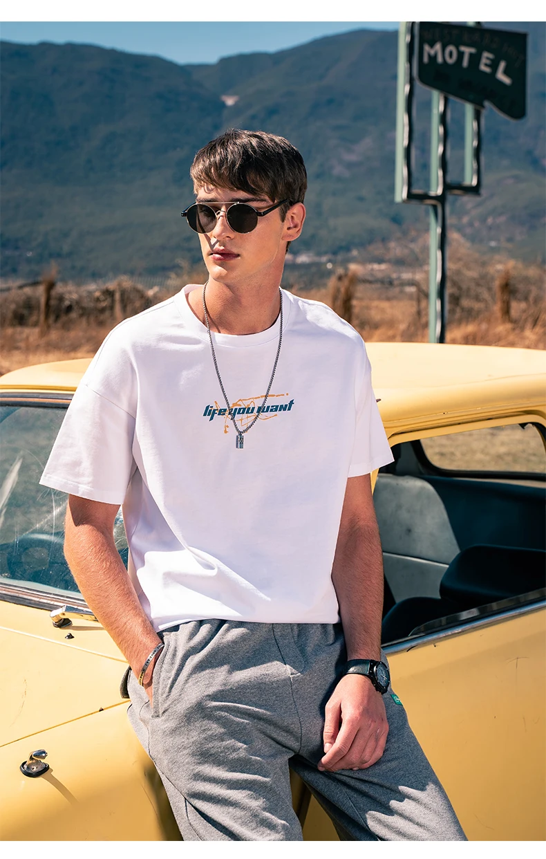 

Летняя хлопковая креативная футболка Y0639 с принтом на спине, Мужская свободная облегающая футболка с коротким рукавом