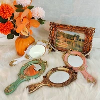 vintage carved makeup mirror handheld cosmetic mirror with handle portable home desk vanity mirror for women room decor