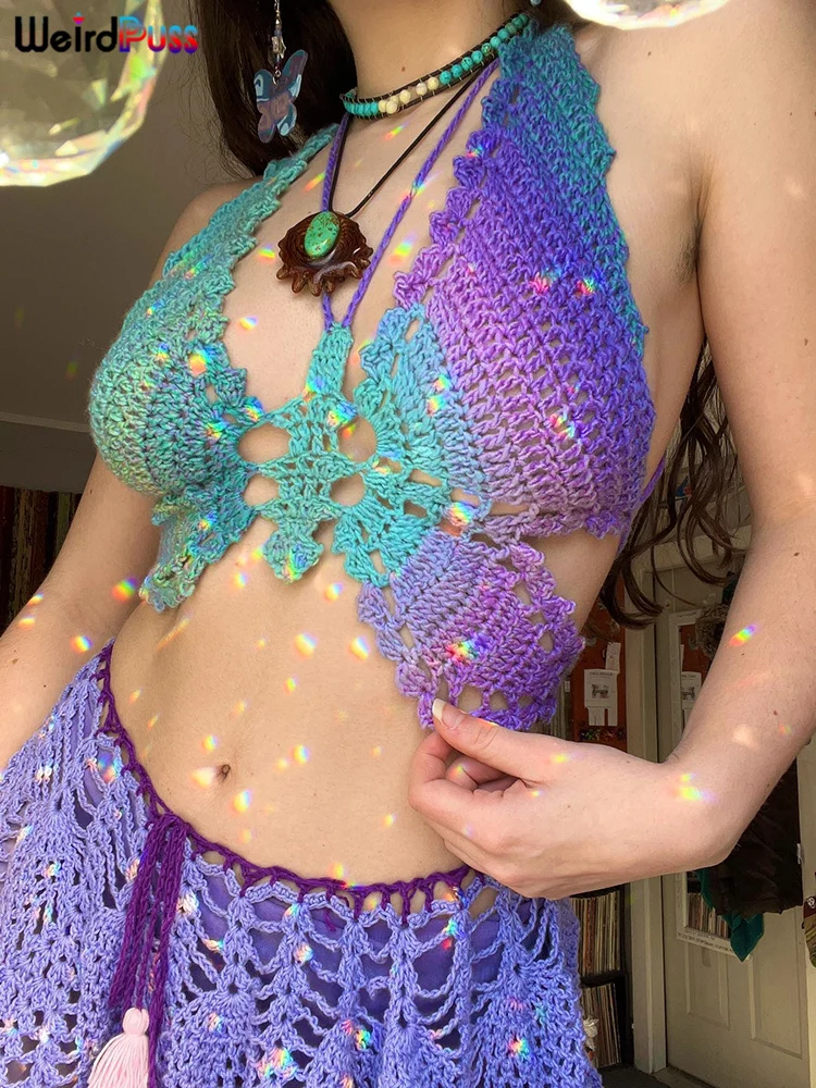 

Топ женский, вязаный, без рукавов, с бабочками и градиентным узором