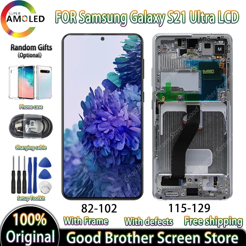 

Original For s21ultra Display For Samsung Galaxy S21 Ultra 5G G998F G998B/DS AMOLED Touch Screen Digitizer Assembly,With Frame