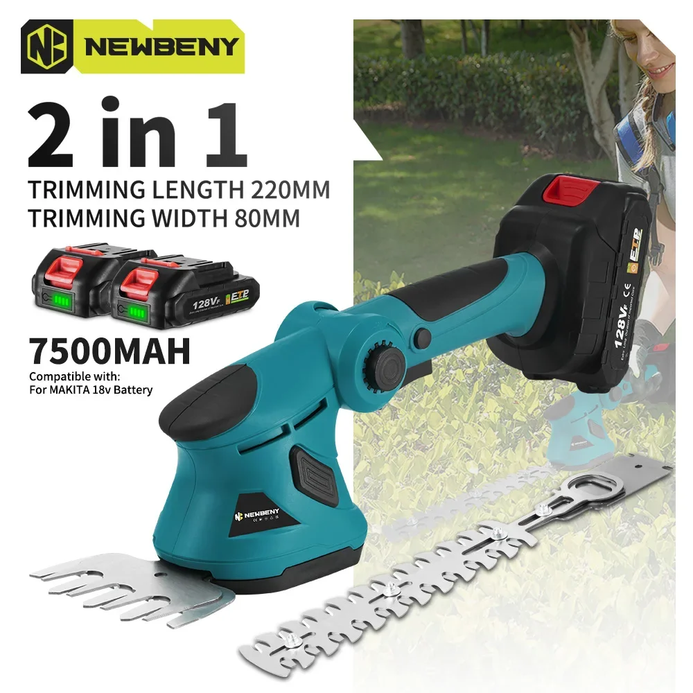 NEWBENY Electric Hedge Trimmer 2 IN 1 Cordless Efficient Household Shrub Weeding Garden Beautify Tool For Makita 18V-21V Battery