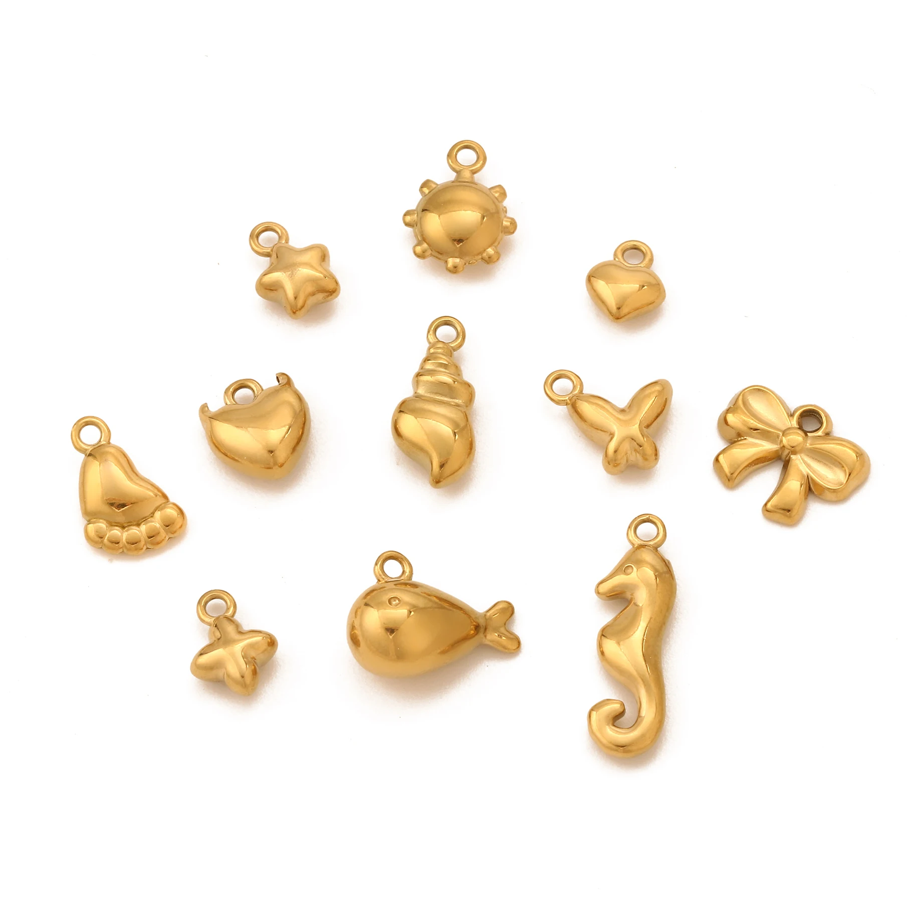 Фото 3Pcs Mini Footprint / Peach Heart / бабочка / морская оболочка PVD золотые подвески DIY серьги для браслетов для изготовления ювелирных изделий №1