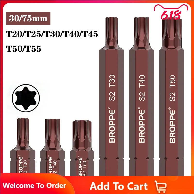 

7Pcs 30/75mm T20/25/30/40/45/50/55 Torx Electric Screwdriver Bits 10mm Hex Shank Magnetic Screw Driver Bit Tool