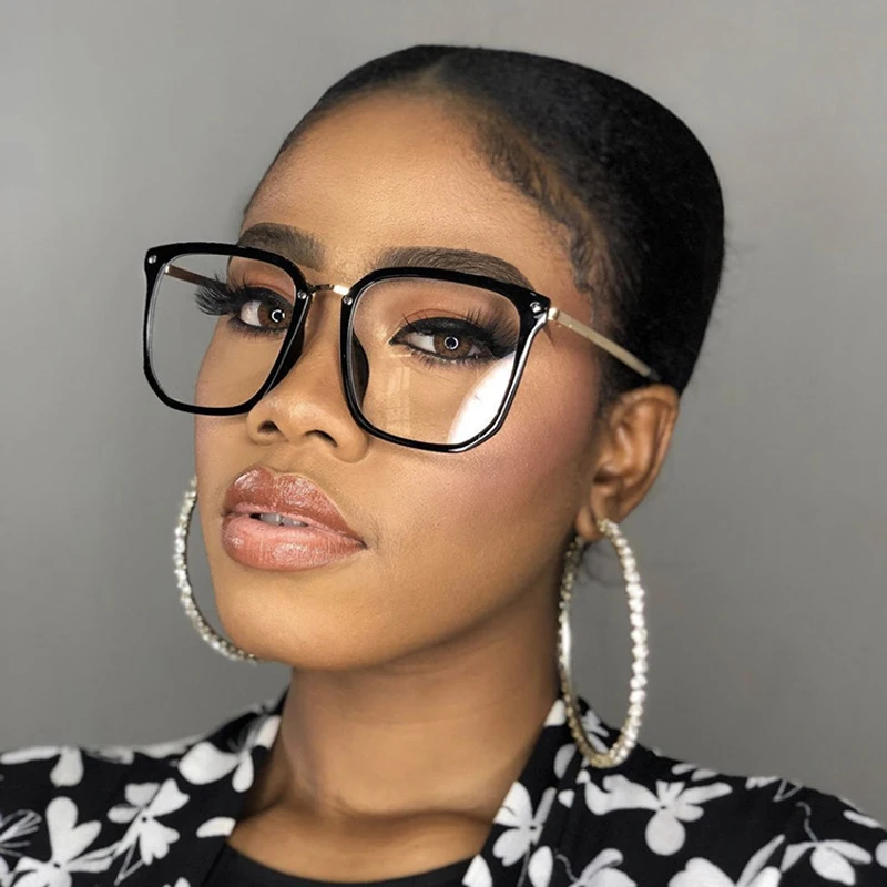 

2022 New Fashion Big Square Frame Anti-blue Glasses Women Vintage Optical Comfortable Computer Eyeglasses Female Spectacles