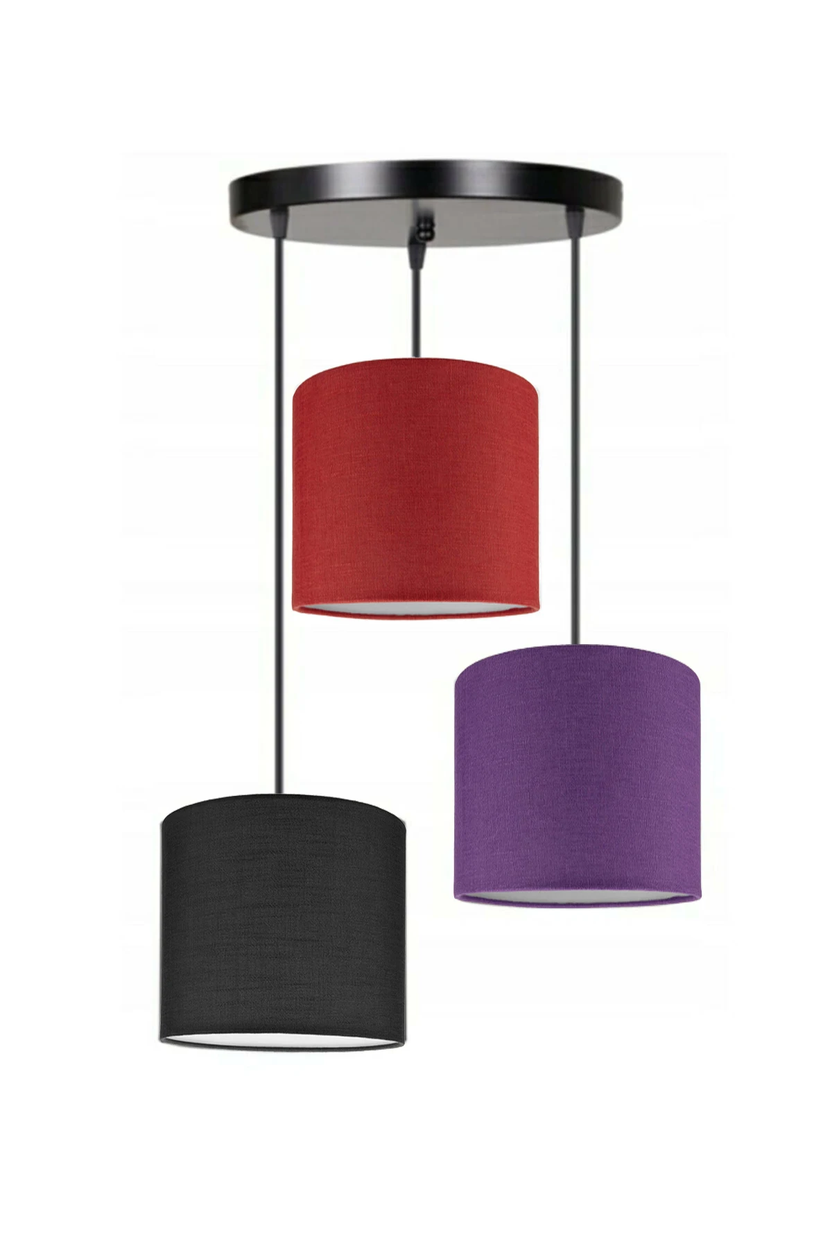 3 Heads Black Red Purple Cylinder Fabric Lampshade Pendant Lamp Chandelier Modern Decorative Design For Home Hotel Office Use