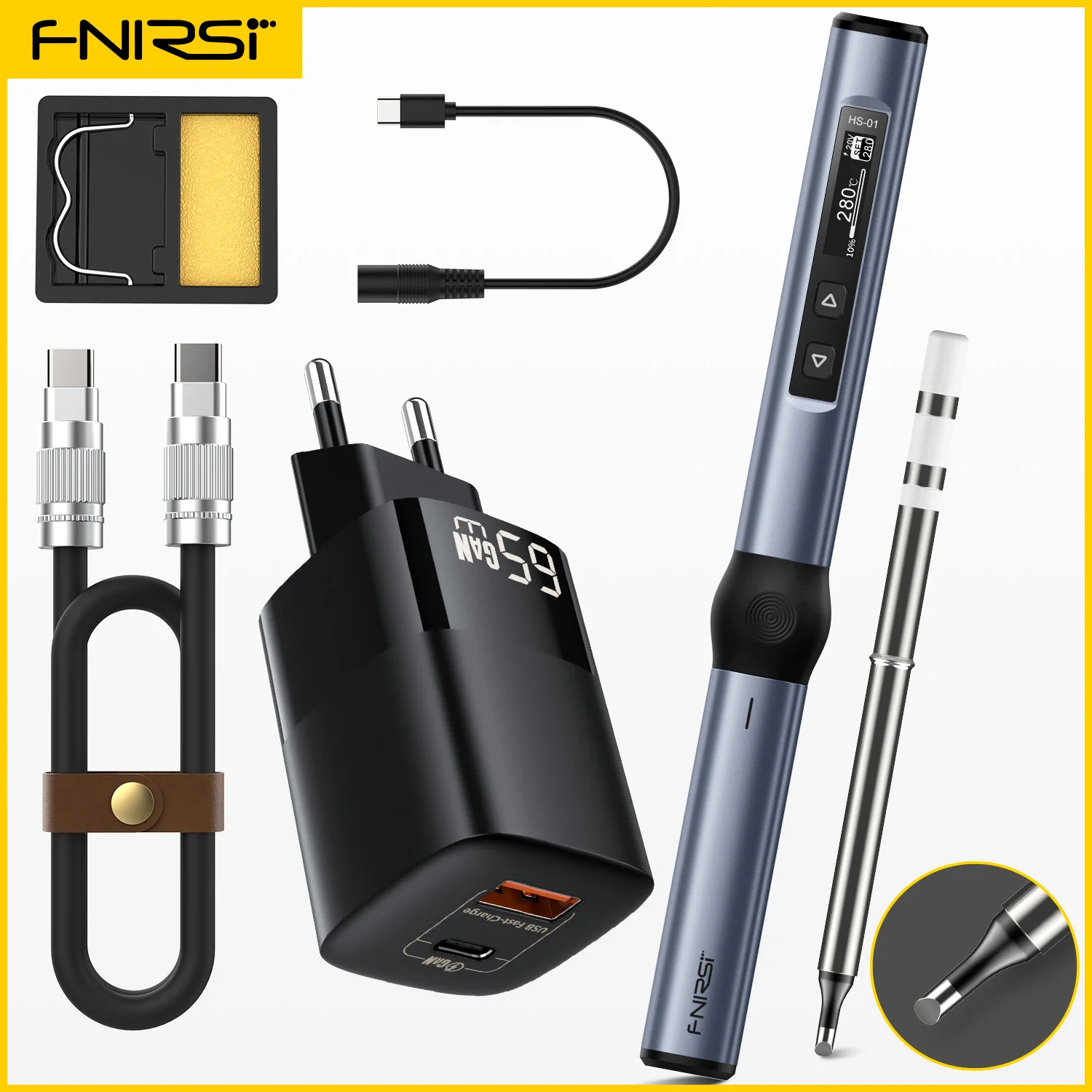 FNIRSI HS-01 Adjustable Temperature Soldering Iron DC 24V 80-420℃ Welding Solder Rework Station PD 65W Portable Repair Tool - Апрельский топ товаров с Али