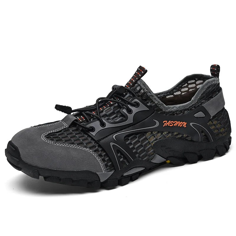 

Shoes for Men Mesh Hollow Breathable Sneakers Non-slip Wear-resistant Wading Hiking Shoes Lightweight Elastic Strap Sports Shoes
