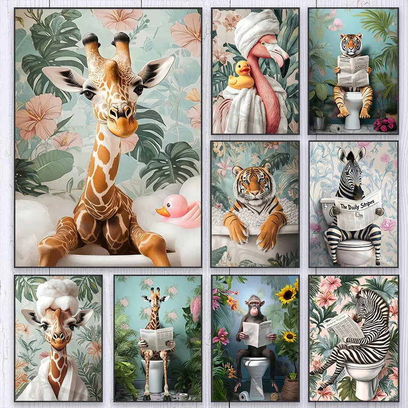 Зебра Жираф Тигр Страус Обезьяна Маус Фэнтези Лес Настенное Искусство Печать