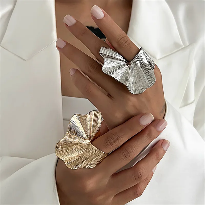 Фото anillo delicado Металлическое кольцо неправильной формы с веером для женщин, преувеличенное, простое, модное, изысканное ювелирное изделие для девочек livraison Erdogan №1