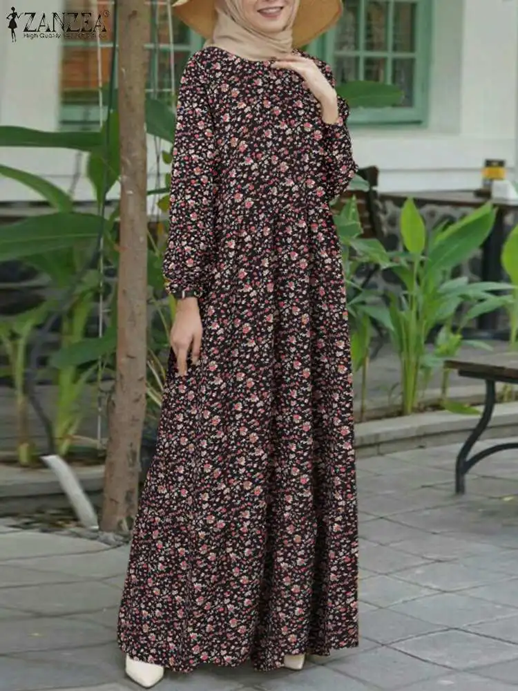 

Muslim Fashion Printed Long Dress ZANZEA Eid Mubarek Robe Holiday Maxi Sundress Abayas For Women Isamic Vestido Turkey Abaya