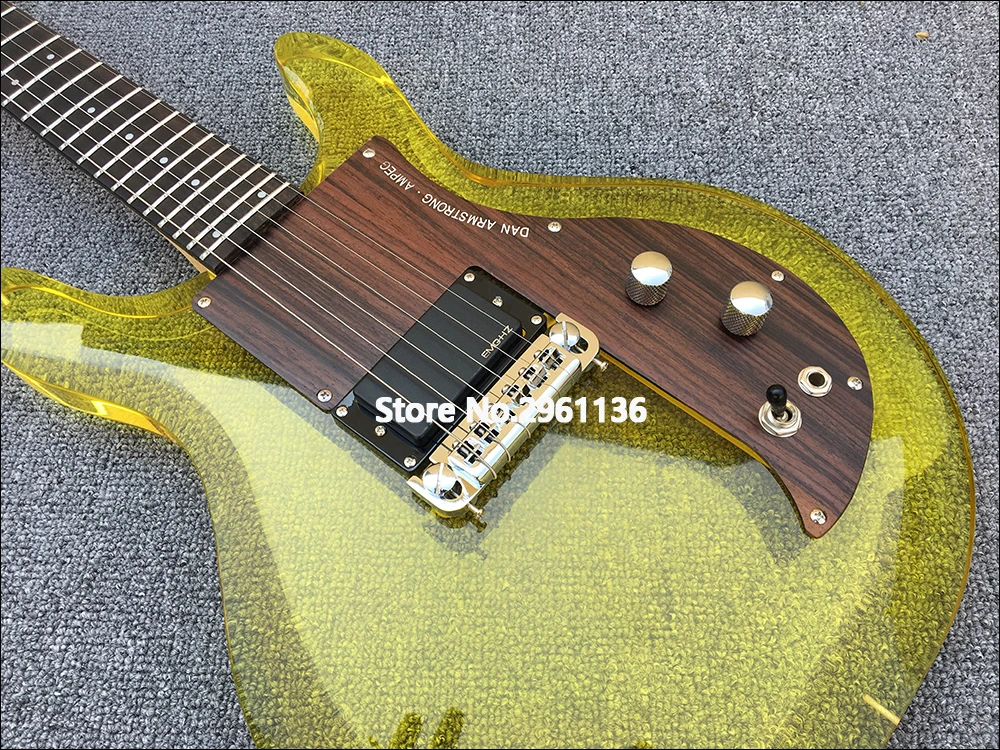 

6 strings Acrylic Body Dan Armstrong Ampeg Electric Guitar Rosewood Pickguard, Maple Neck,China EMG Pickup,wrap Around Tailpiece