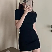 women bottoming knitted dress spring autumnslimming stripe long sleeve v neck overknee hip wrapped babycon dresses solid color