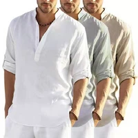 new mens linen long sleeve t shourt loose undershirt solid color long sleeve cotton linen shirt