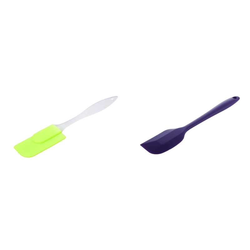 

2 Pcs Silicone Spatula Spoon Kitchen Utensil Cake Mixer Cooking Baking Mixer Scraper, Purple & Green