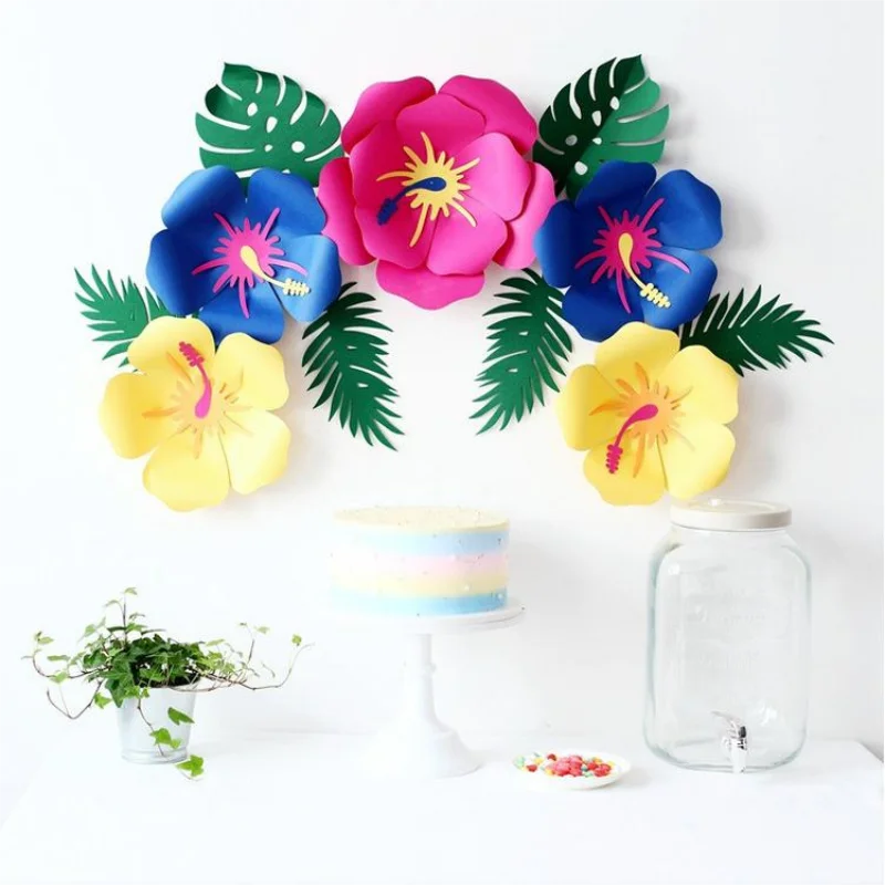 

1 Set Hawaii Artificial Flowers 3D paper flower Party Backdrop Wall Decoration Wedding Decorative Accessories Interior Design