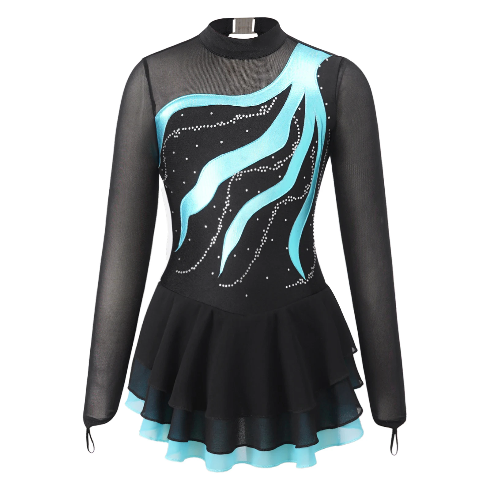 

Kids Shiny Rhinestone Mesh Splice Ballet Gymnastics Leotard Girls Figure Skating Dress Child Contemporary Lyrical Dance Costumes