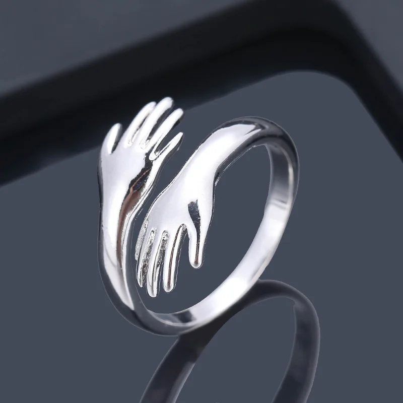 

Luxury Arm Hands Hug Love Ring For Couple New Punk Fashion Zircon Adjustable Opening Rings For Women 2023 Romantic Lover's Gift