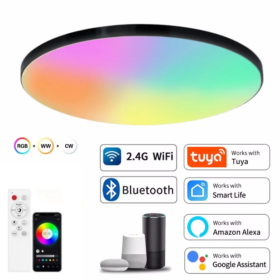 

Умный Круглый Потолочный Светильник RGB Tuya WiFi С Регулируемой Яркостью И Голосовым Управлением Alexa Google Для Декора Спа...