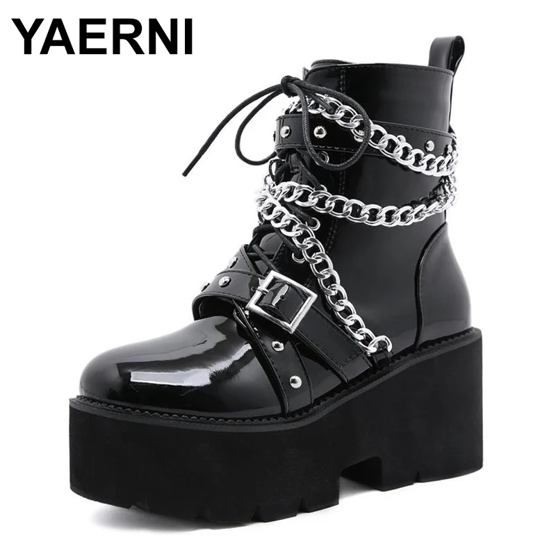

Studded Goth Punk Y2K New Rock Platform High Heels Round Head Ankle Boots Black Big Size Zip Up Ladies Shoes On Offer
