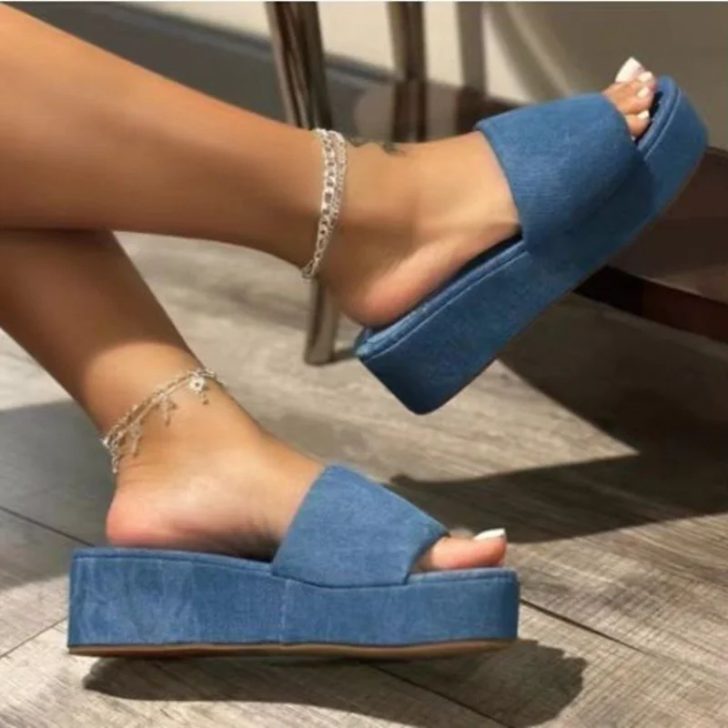 

2023 Summer Classic Print Women's Sandals Open Toe Platform High Heels Casual Lightweight Flats Luxury Slip On Women's Slippers