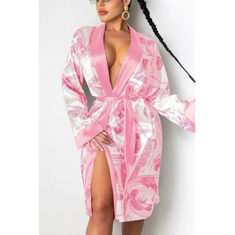 

Autumn Spring New Women Sexy Benjamin US Dollar Print Retro T-shirts Open Stitch with Sashes Night Club Party Tops Streetwear