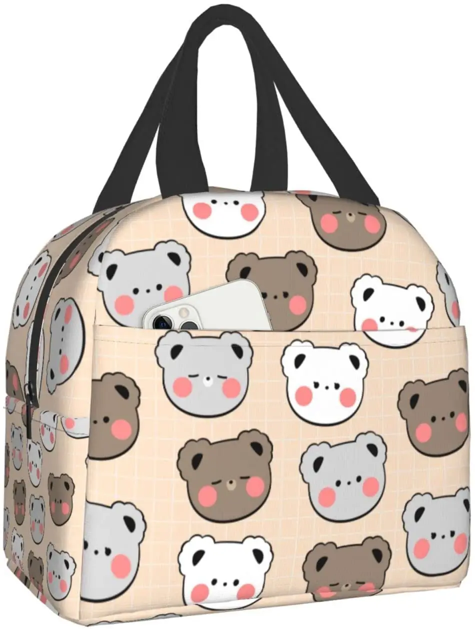 

Ланч-бокс Kawaii с рисунком медведя, коробка бэнто, изолированный Ланч-бокс, Многоразовые водонепроницаемые ланч-боксы с передним карманом для...