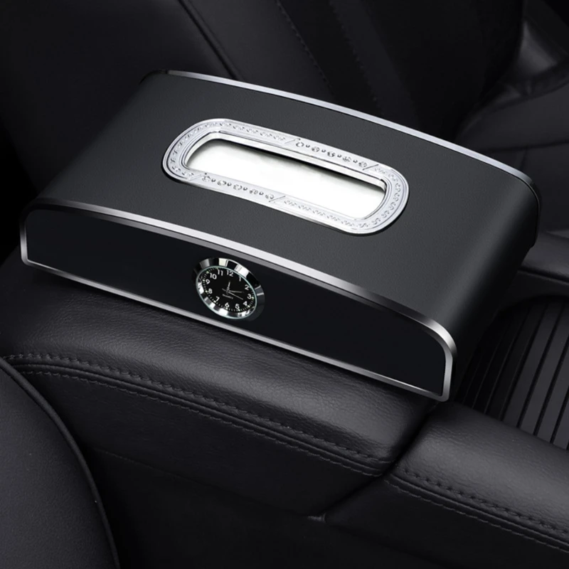 Автомобильная коробка для салфеток на заднем сиденье с часами кожаный чехол