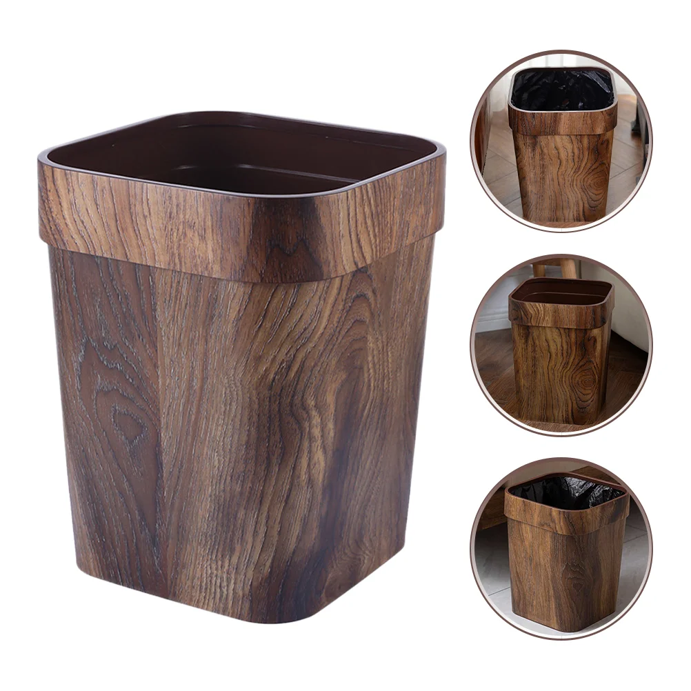 

Retro Trash Can Dustbin Bucket Cans Kitchen Waste Bathroom Imitation Wood Grain